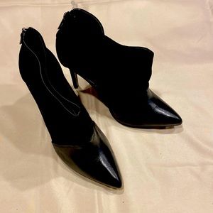 Black leather/mesh 4 inch heel booties - Schultz